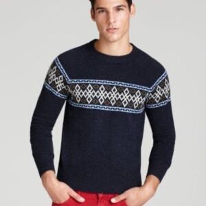 GANT By Michael Bastian Nordic Striped Crew Sweater Small Blue Wool